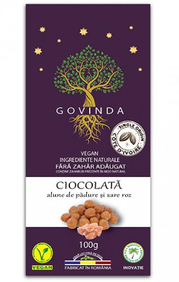CIOCOLATĂ VEGANĂ ALUNE DE PĂDURE ȘI SARE ROZ
